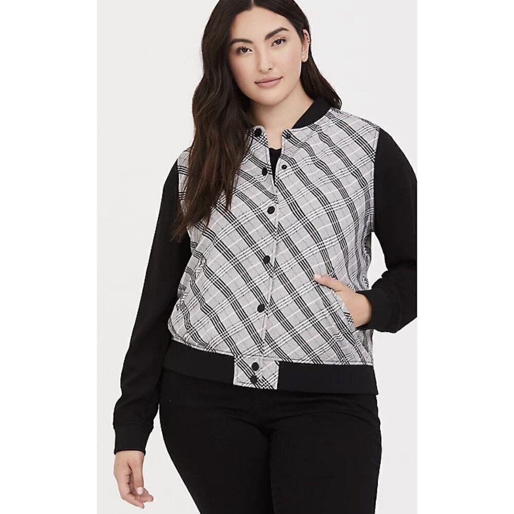 Torrid Black Plaid Twill Bomber Jacket Size 3X